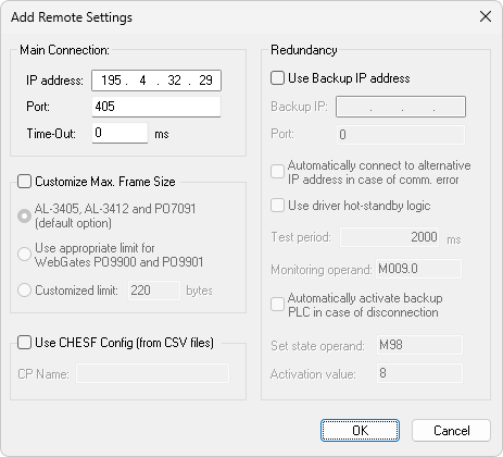 Janela Add Remote Settings