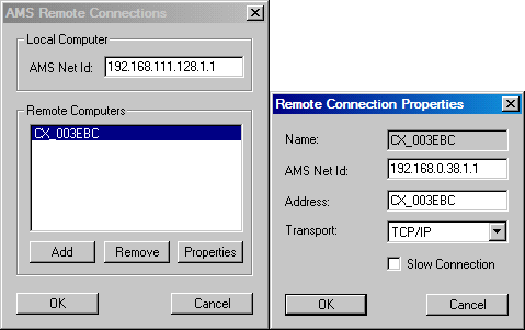 Configuração da aplicação AMS Remote Connections