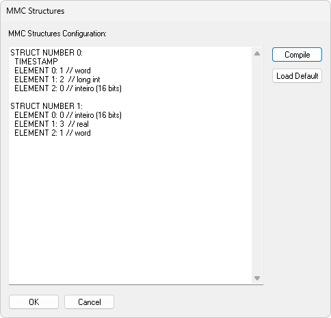 Janela de configuração de estruturas MMC