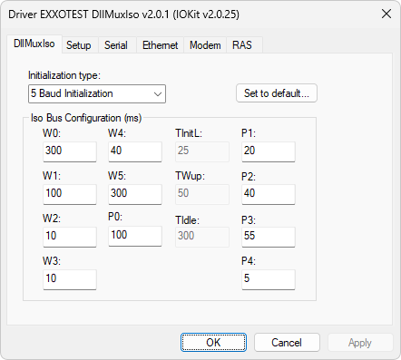 Configuração para a inicialização 5 Baud