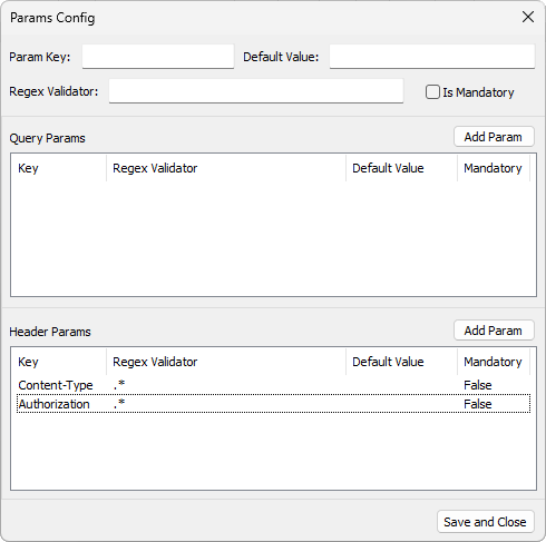 Janela Params Config