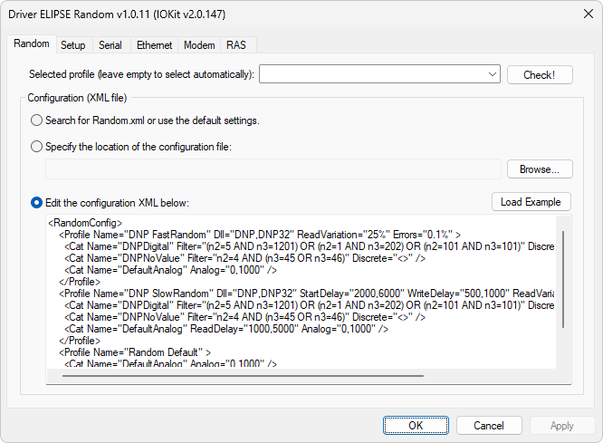 Opção Edit the configuration XML below