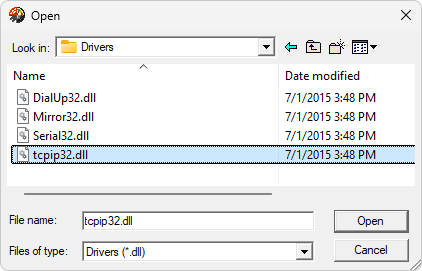 Janela para seleção de um Driver de Rede TCP/IP