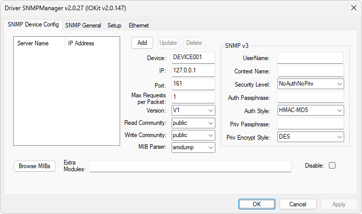 Aba SNMP Device Config